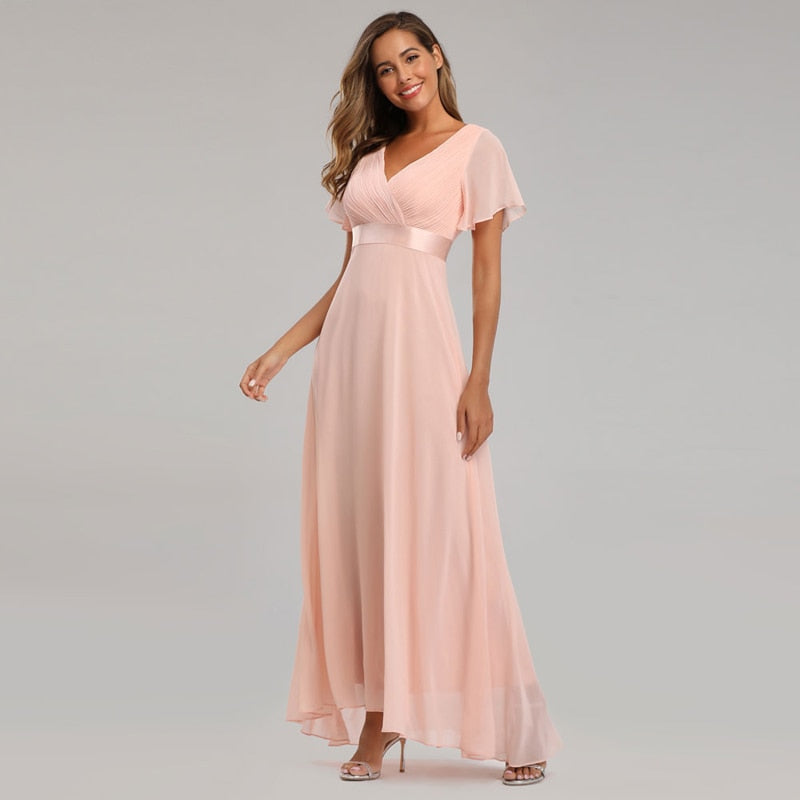 Floor-length V-Neck Flowing Evening Gown