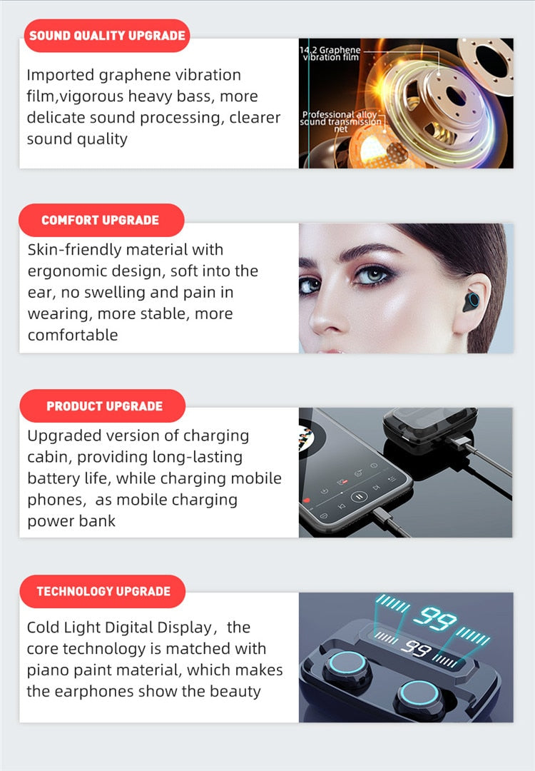 LED Bluetooth Earbud Headphones