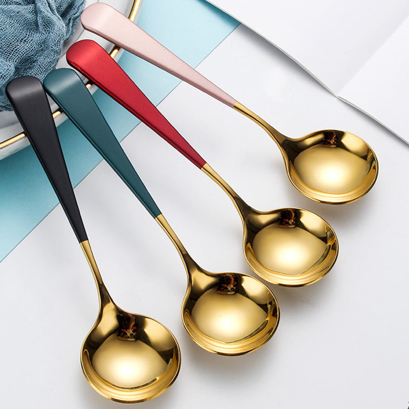 Luxury Stainless Steel Dessert Spoon Set with Colourful Handles