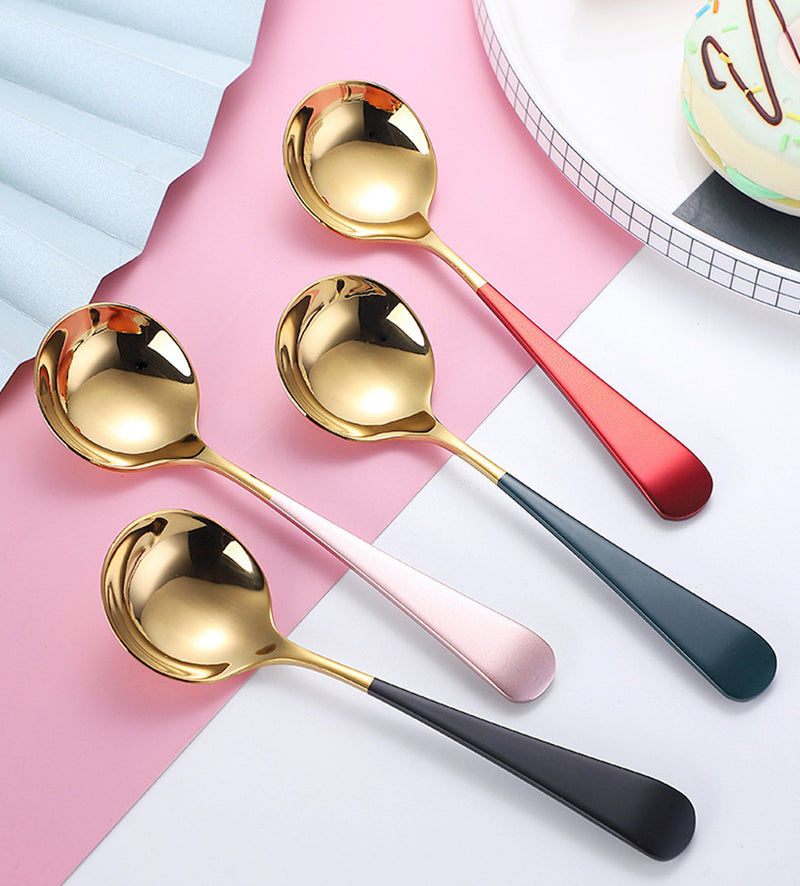 Luxury Stainless Steel Dessert Spoon Set with Colourful Handles