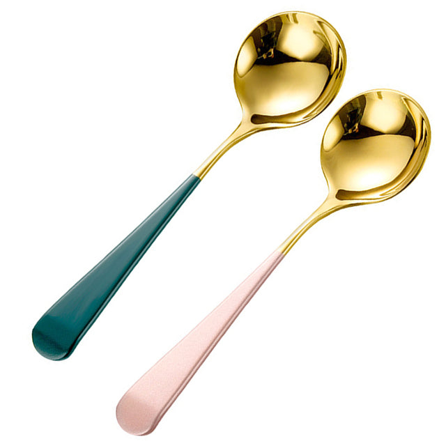 Luxury Stainless Steel Dessert Spoon Set with Colourful Handles