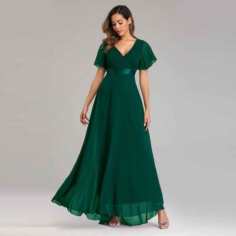 Floor-length V-Neck Flowing Evening Gown