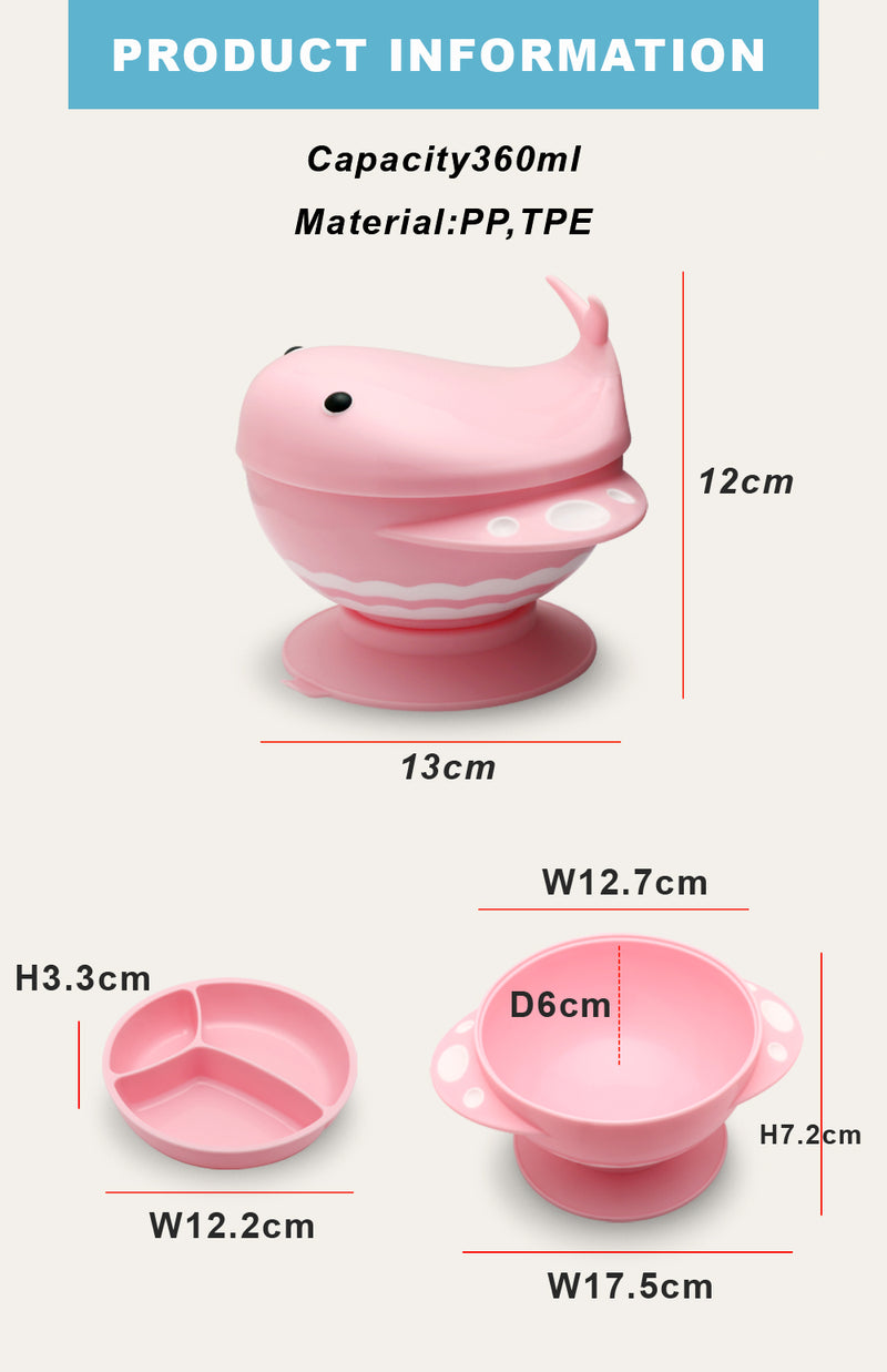 Kid’s Whale-Shaped Snack Bowl with No Spill Suction Base